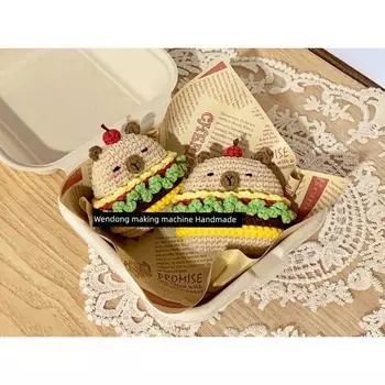 Чехол для наушников Hamburger Capabala, связанный крючком вручную, для Airpods4, милый мягкий чехол, устойчивый к падениям Apple AirPods 2 Hamburg Dolphin (Row List)