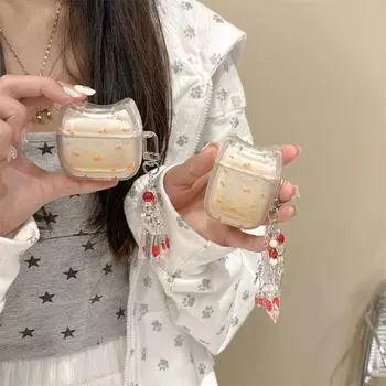 Чехол для наушников Lucky Fish Keyring для AirPods 4 2024 прозрачный градиентный синий Goldfish для Airpods 1 2 3 4th Pro Pro2 защитный чехол For Airpods4