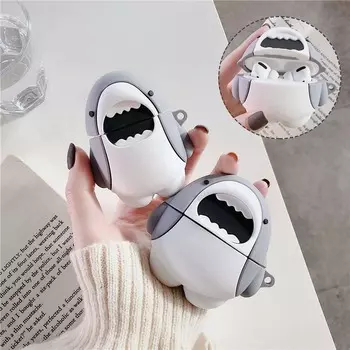 Чехол для наушников с 3D акулой для AirPods Pro, силиконовые Bluetooth-чехлы для беспроводных наушников Apple AirPods 1, 2, чехлы для гарнитуры For AirPods Pro серый