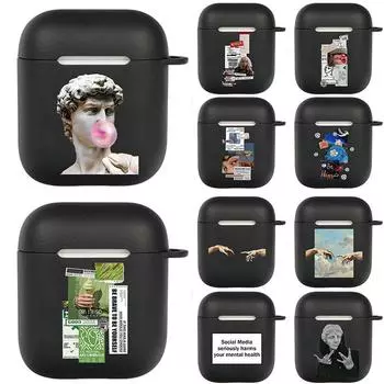Чехол для наушников со статуей Давида в стиле абстрактного искусства в стиле ретро для Airpods 2 1, мягкий черный чехол для беспроводных наушников с Bluetooth, чехол для Air Pod