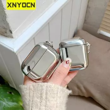 Чехол для наушников Xnyocn Electroplate для Airpods 1 2 3, простой защитный чехол для Airpods Pro, серебристый металлический чехол с коробкой-брелком