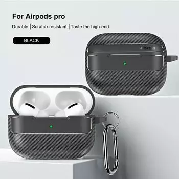 Чехол для наушников YurKem из углеродного волокна для Apple Airpods Pro, противоударный чехол для Air pods Pro, поддерживает беспроводную зарядку, чехол-брелок For airpods pro чёрный