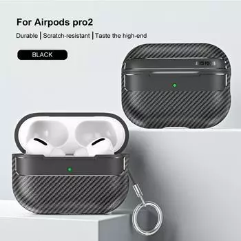 Чехол для наушников YurKem из углеродного волокна для Apple Airpods Pro 2, противоударный чехол Air pods Pro 2, аксессуары, брелок For Airpods Pro 2 чёрный