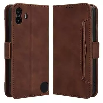 Чехол для Nothing CMF Phone 1 Кожаный чехол-подставка для телефона с несколькими слотами для карт Brown