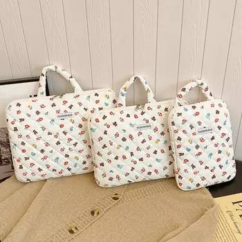 Чехол для ноутбука с милым медведем и цветами и ручкой, сумка для ноутбука, пушистый мягкий чехол для переноски, защитный чехол, подходит для ноутбука 13 15 дюймов