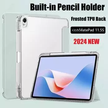 Чехол для НОВОГО Huawei Matepad11.5S TGR-W10 2024 года с держателем для карандаша Мягкая задняя часть из ТПУ Matepad11.5S 11,5-дюймовый чехол для режима сна/пробуждения Matepad 11.5S 2024 темно-серого