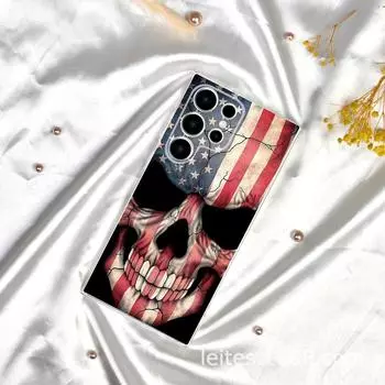 Чехол для объектива с рисунком в виде черепа и флага для Samsung S23A55, защита от падения Samsung S20PLUS прозрачный