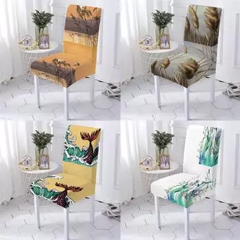 Чехол для офисного стула в стиле растений и животных, обеденный стул, натуральный пейзаж, узор, обеденный дом, эластичный чехол на стул из спандекса 1PCS