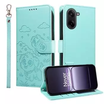 Чехол для OnePlus Ace 5 Racing 5G/OnePlus Nord CE5 5G с RFID-блокировкой, с тисненым узором собаки, из ПУ кожи, чехол для телефона с ремешком на запястье Green