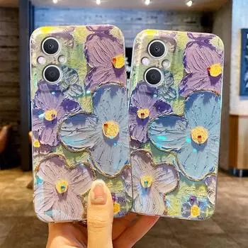 Чехол для OPPO A55 A74 A95 A96 A76 4G A9 A5 2020, мягкий силиконовый чехол на заднюю панель с рисунком маслом, цветами, чехол для телефона For OPPO A55 4G чёрный