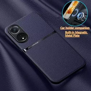 Чехол для OPPO A78 4G 6,43 дюйма, мягкий силиконовый противоударный чехол из ТПУ для телефона OPPO A 78 A78, магнитный автомобильный держатель из искусственной кожи, задняя крышка For OPPO A78 4G чёрный