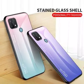 Чехол для OPPO A7 A3S A5S A11K A12 A12e A15 A15S A52 A92 F9Pro A31 A91 Reno3 A5 A9 2020, чехол с градиентом Aurora, закаленное стекло, мягкая рамка, задняя крышка, чехол для телефона For OPPO A7 белый