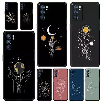 Чехол для Oppo Find X6 Pro X5 A54 A53 A52 A9 A15 A95 A17 A74 A57 A31 Reno8 Reno7 Reno6 Pro 5G Cover Simplicity line Art sun moon Oppo A9 2020