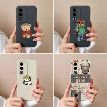Чехол для OPPO Realme 12 13 P1 Pro Plus Narzo 70 Pro A3X C63 Lovely Bear Beautiful Panda Matte Soft Slim Liquid Silicone Anti Drop Bumper для OPPO Capa Oppo A3x 5G (India)