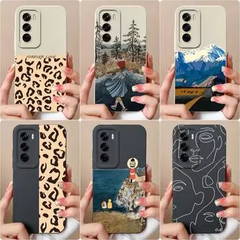 Чехол для Oppo Reno12 Pro F Reno 12 Realme Narzo N63 C61 C63 жидкий мягкий силиконовый симпатичный черный белый чехол для защиты камеры бампер для OPPO Capa Oppo Reno12 5G