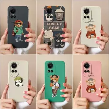 Чехол для Oppo Reno 7 4G 5G 10 Pro 5G 4 5 6 7 8 Lite Cute Bear Square Мягкий силиконовый чехол Матовый противоударный мультяшный узор с защитой от падения для бампера Oppo OPPO Reno2