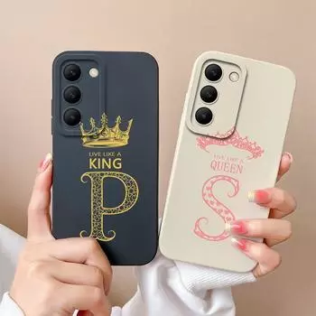 Чехол для пары Crown Letters для Vivo Y100 T3 V30 SE Y100 (ИДН) V30e V40 Pro Lite Y200e задняя крышка камера защита жидкий силиконовый телефон сумки для Vivo Vivo Y100 (IDN) 5G