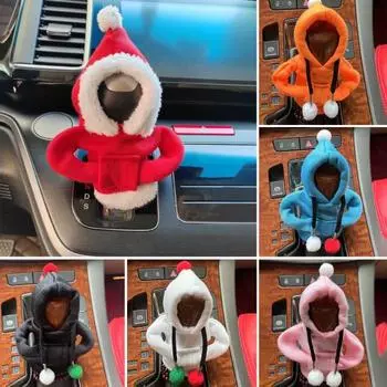 Чехол для переключения передач автомобиля, милый свитер с капюшоном, ручка переключения передач, толстовка с капюшоном, универсальная автоматическая ручка переключения передач, защитная ручка для рычага переключения передач, украшение интерьера красный