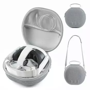 Чехол для переноски, жесткая сумка для аксессуаров Meta Quest 3/гарнитуры Pro VR с ремешком Elite, сенсорных контроллеров и других аксессуаров VR, большое пространство 26*22*9cm серый