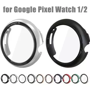 Чехол для ПК с пленкой для Google Pixel Watch/Pixel Watch 2, защитная пленка для экрана, защитная рамка из закаленного материала, твердый корпус для Pixel Watch, аксессуары For Google Pixel Watch 1/2 серебряный