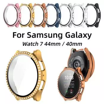 Чехол для ПК + стекло для Samsung Galaxy Watch 7 44 мм 40 мм Аксессуары с бриллиантовым блеском Защитный чехол для Watch 7 Shell Cover for Watch 7 40mm чистый