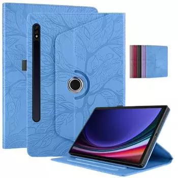 Чехол для планшета Чехол для планшета Samsung Galaxy Tab S9, чехол SM-X710 X716B с 3D-тиснением дерева, вращающаяся на 360 градусов откидная подставка для Galaxy Tab S9, чехол for Tab S9 11 Inch чёрный