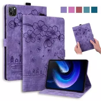 Чехол для планшета, чехол для Xiaomi Pad 6 Pro, чехол с 3D тиснением и цветком, кошелек-бумажник, чехол для планшета Funda Xiaomi Pad 6, чехол для Mi Pad 6 Pro 2023, 11 дюймов for Xiaomi Pad 6 синий
