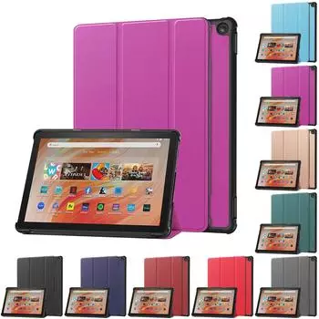Чехол для планшета Fire HD 10(Только Fit 13-го поколения, выпуск 2023 г.), Чехол-книжка для ПК из искусственной кожи с тремя отделениями, прозрачная задняя крышка с функцией автоматического пробуждения/сна. One Size чёрный
