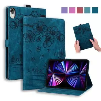 Чехол для планшета Funda для Lenovo Tab P11 Plus, чехол 11 дюймов, тисненый 3D цветок, кошелек с изображением кота, чехол для планшета Lenovo Tab P11, чехол Tb J606f J606l J616f P11 Plus Tb-j616f синий