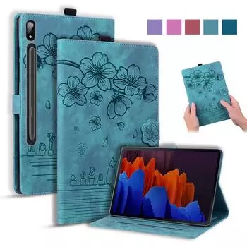 Чехол для планшета Funda для Samsung Galaxy Tab S8 Ultra, чехол 14,6 дюйма, чехол с тиснением и цветочной подставкой, кошелек для планшета, чехол для Galaxy Tab S8 Ultra, чехол X900 X906 S8 Ultra (14.6 Inch) фиолетовый