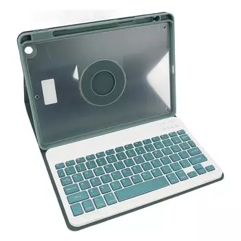 Чехол для планшета из искусственной кожи с магнитной съемной клавиатурой Bluetooth и держателем для карандашей зелёный