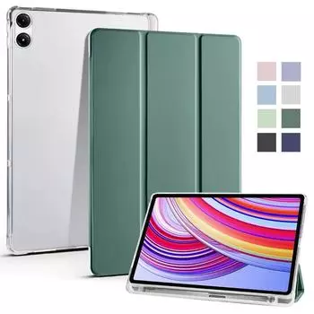 Чехол для планшета Redmi Pad Pro с держателем для ручек, тройной кожаный мягкий чехол-подставка с откидной крышкой, противоударный чехол Redmi Pad Pro 12.1 темно-зеленого