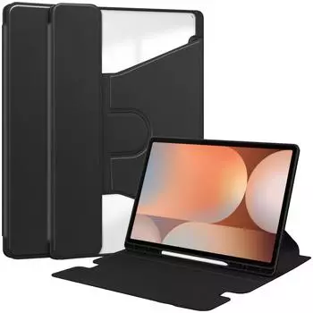 Чехол для планшета Samsung Galaxy Tab S10 Ultra/ S9 Ultra / S8 Ultra 14.6 с прозрачной задней крышкой из искусственной кожи и слотом для карандаша Samsung Tab S8 Ultra чёрный