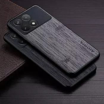 Чехол для Poco X6 Pro Poco M6 Pro, чехол из бамбукового дерева с рисунком, кожаный чехол для телефона, роскошный чехол для xiaomi poco x6 pro, чехол-капа Poco X6 Pro чёрный