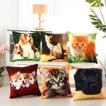 Чехол для подушки 45x45 см с принтом щенка, кошки, собаки, короткий, плюшевый, для гостиной, дивана, рождественское украшение для дома 45x45cm