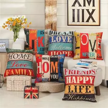 Чехол для подушки 45x45 см с ретро-печатью и буквами, хлопок, лен, домашний диван, стул, сиденье, бар, кофейня, украшение 45x45cm