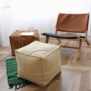 Чехол для подушки из марокканской пуфовой кожи из искусственной кожи с вышивкой и рукоделием, большой пуф для ног 45 см, чехол из искусственной кожи без набивки
