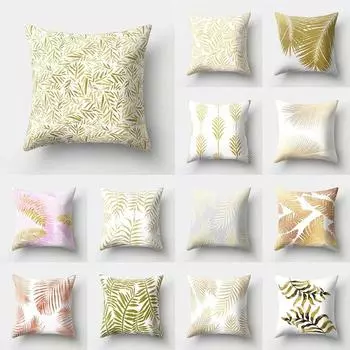Чехол для подушки из полиэстера с принтом тропических растений и золотым листом для дома, гостиной, украшения дивана, подушка, чехол для подушки 45x45 см 40X40CM