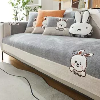 Чехол для подушки из шенилла с вышитым рисунком в стиле мультфильма, стойкий к царапинам и нескользящий, для кресел 70x70cm 1pc