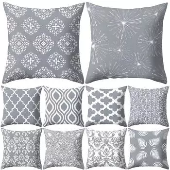 Чехол для подушки, квадратный геометрический серый протектор для подушки, постельные принадлежности