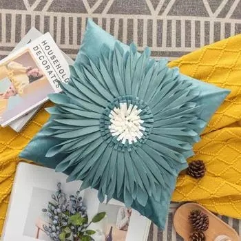 Чехол для подушки, мягкий защитный лоскутный модный чехол для подушки с лепестками хризантемы, поставка для гостиной циан