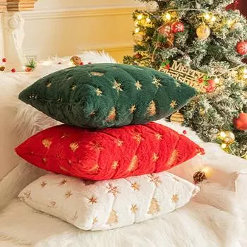 Чехол для подушки с блестками и рождественской елкой, вышитая наволочка с изображением елки и снежинки для зимнего праздничного украшения