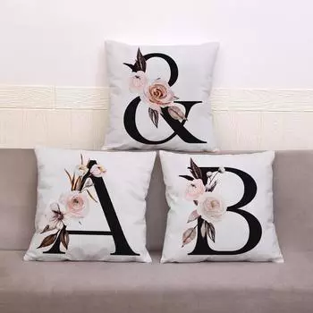 Чехол для подушки с цветочным алфавитом, подушка с монограммой, семейный наволочка, персонализированные наволочки, домашний декор 45x45 450mm*450mm