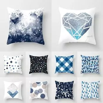 Чехол для подушки с геометрическим синим принтом, наволочка для дома, гостиной, дивана, декоративная подушка, наволочка 40X40CM