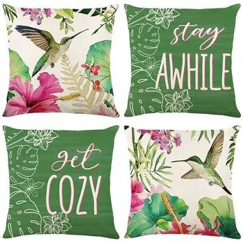 Чехол для подушки с изображением цветов и птиц, чехол для подушки с зеленым растительным принтом, чехол для подушки для гостиной и домашнего декора 45*45cm JYM426-1