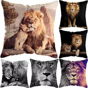 Чехол для подушки с изображением льва и тигра, наволочка, декор, наволочка с изображением льва и дикой природы, наволочка для дивана и стула 40x40cm