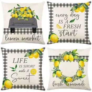 Чехол для подушки с изображением летнего лимона, льняной принт, для гостиной, дома, дивана, наволочка для подушки, для спальни 45*45cm JYM289-1