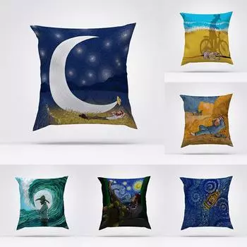Чехол для подушки с изображением Луны, наволочка, домашний декор, автомобильный диван-кровать, наволочка 40x40cm
