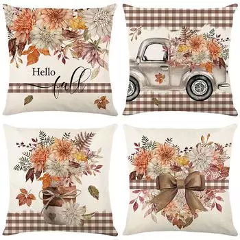 Чехол для подушки с изображением осеннего растения и цветка, льняной набивной чехол для дивана, украшение для дома, наволочка для подушки в спальню 45*45cm JYM446-1