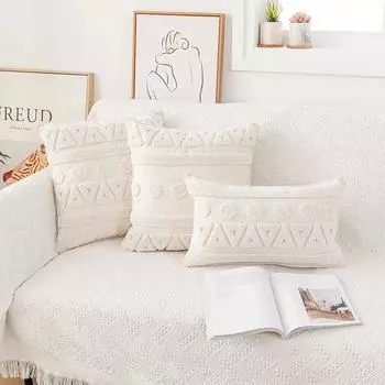 Чехол для подушки с кисточками 45x45 см/30x50 см бежево-белые наволочки декоративные наволочки квадратные домашние наволочки в стиле бохо макраме